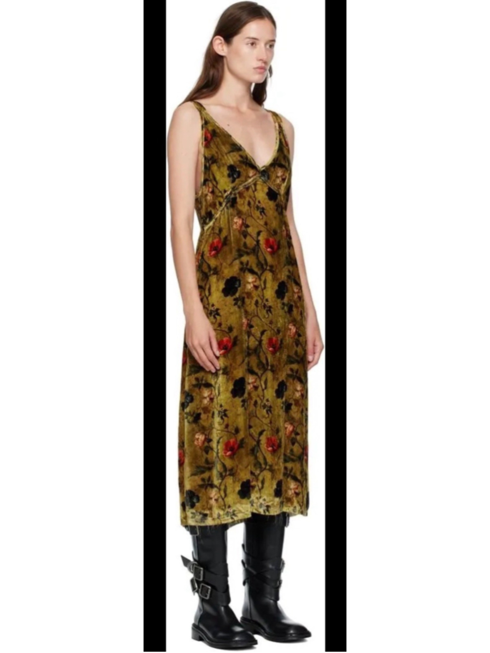 R13 Grunge Floral Print Burnt Velvet V Neck Midi Dress M Edgy Alternative Goth - Picture 3 of 11
